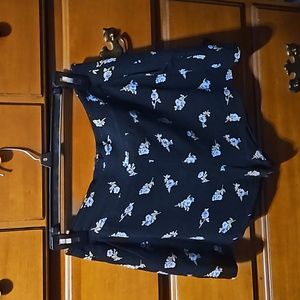 FOREVER 21+ Black Blue Floral Wide Leg Flare Ruffle Shorts Size‎ M